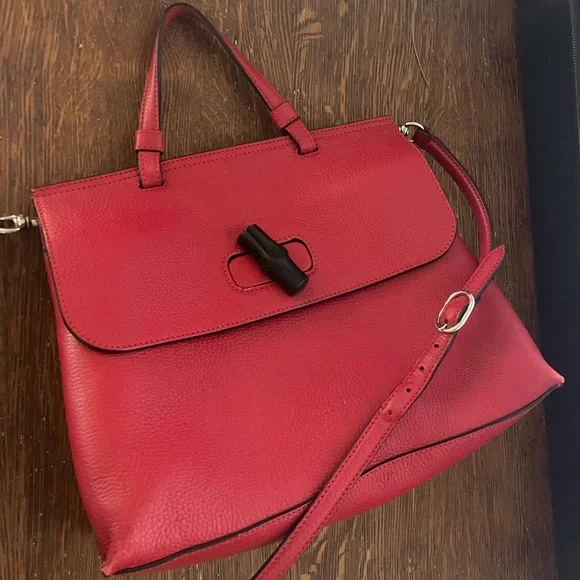Gucci Bamboo Daily Top Handle Bag Leather Red - Picture 3 of 12